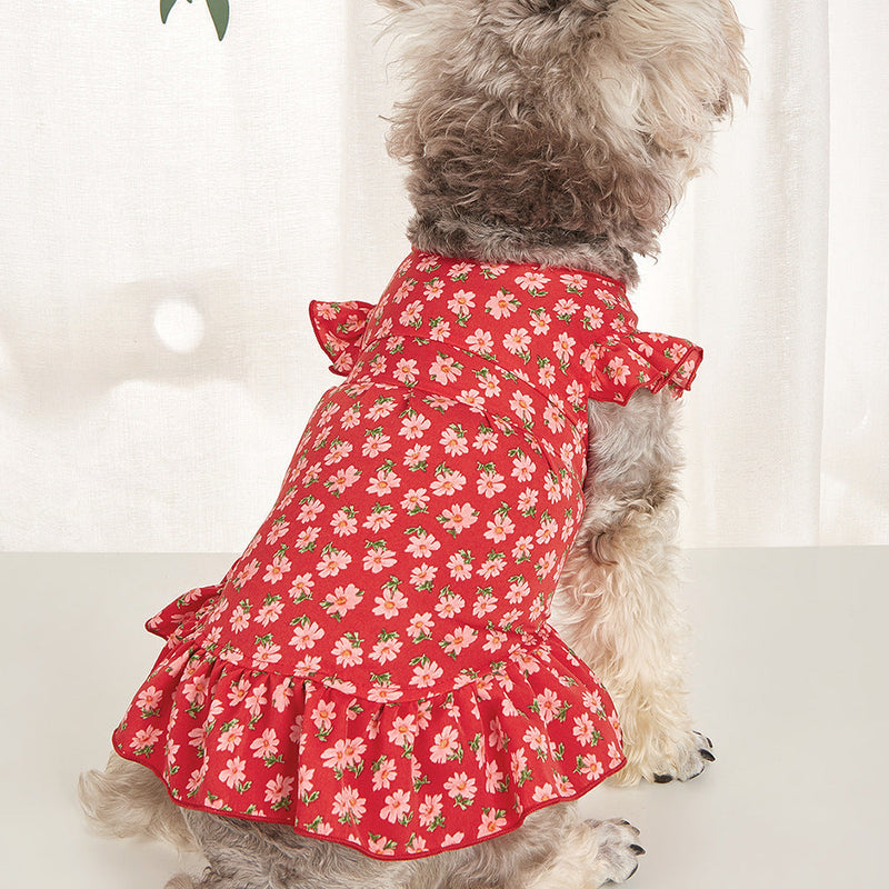 Floral Print Dog Shirt - Red