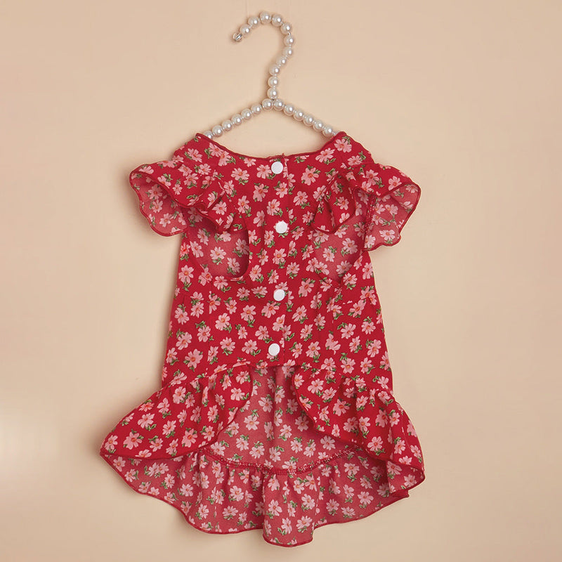 Floral Print Dog Shirt - Red